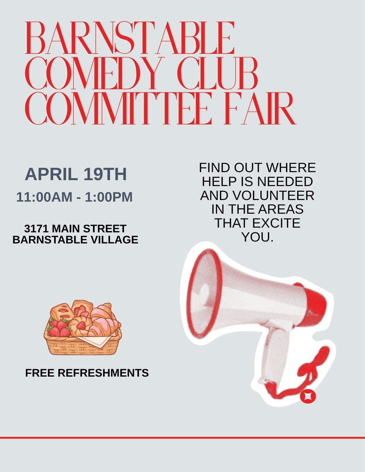 Barnstable Comedy Club committee fair poster